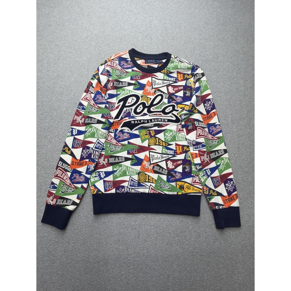 Polo Ralph Lauren Sweatshirt Mens XS Multicolor Pennant Fleece Pullover Logo - Picture 1 of 15